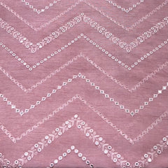 Onion Pink Zig Zag Mirrorwork Slub Silk Embroidery