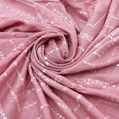 Onion Pink Zig Zag Mirrorwork Slub Silk Embroidery