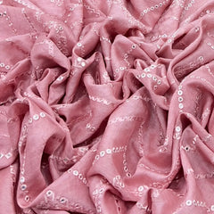 Onion Pink Zig Zag Mirrorwork Slub Silk Embroidery