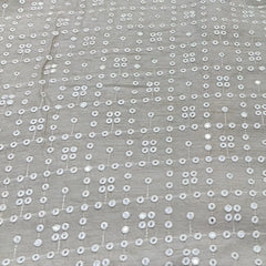 Mouse Grey Geometric Mirrorwork Slub Silk Embroidery