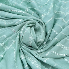 Sea Green Zig Zag Mirrorwork Slub Silk Embroidery