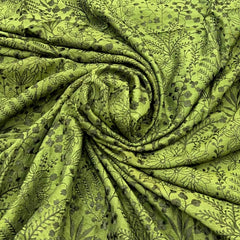 Olive Green Floral Jal Thread Slub Silk Embroidery