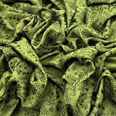 Olive Green Floral Jal Thread Slub Silk Embroidery