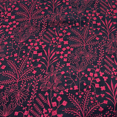 Black Maroon Floral Jal Thread Slub Silk Embroidery