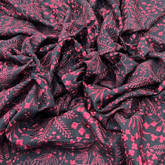 Black Maroon Floral Jal Thread Slub Silk Embroidery