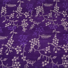 Purple Floral Jal Zari Thread Slub Silk Embroidery