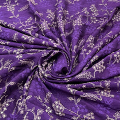 Purple Floral Jal Zari Thread Slub Silk Embroidery