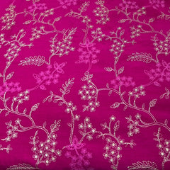Rani Pink Floral Jal Zari Thread Slub Silk Embroidery