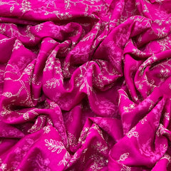 Rani Pink Floral Jal Zari Thread Slub Silk Embroidery