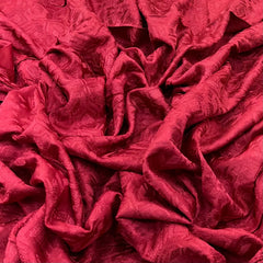 Bright Red Floral Thread Slub Satin Embroidery