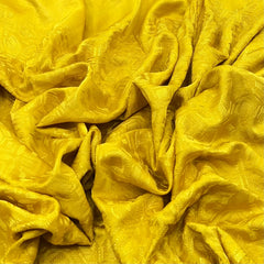 Yellow Floral Thread Slub Satin Embroidery