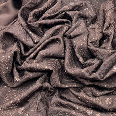 Coffee Brown Geometric Thread Sequins Slub Satin Embroidery