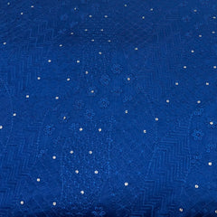 Royal Blue Geometric Thread Sequins Slub Satin Embroidery