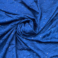 Royal Blue Geometric Thread Sequins Slub Satin Embroidery