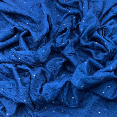Royal Blue Geometric Thread Sequins Slub Satin Embroidery