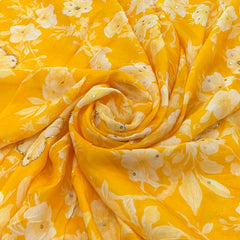 Yellow Floral Crepe Printed Sequins Embroidery