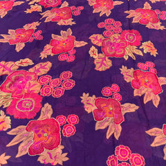 Purple Pink Floral Crepe Printed Sequins Embroidery