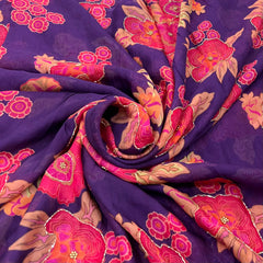Purple Pink Floral Crepe Printed Sequins Embroidery
