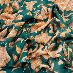 Green Mustard Floral Crepe Printed Sequins Embroidery