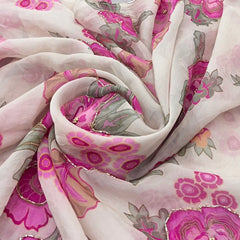 White Pink Floral Crepe Printed Sequins Embroidery