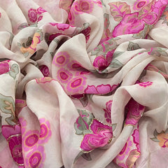 White Pink Floral Crepe Printed Sequins Embroidery