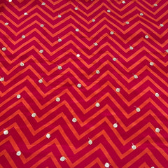 Orange Pink Zig Zag Crepe Printed Sequins Embroidery