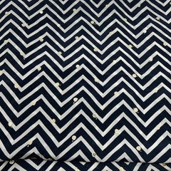 Black White Zig Zag Crepe Printed Sequins Embroidery