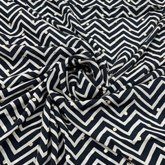 Black White Zig Zag Crepe Printed Sequins Embroidery
