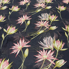Black Green Floral Thread Organza Embroidery