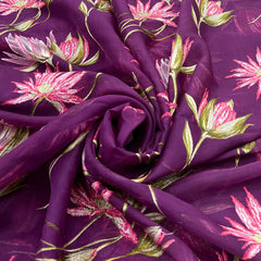 Purple Green Floral Thread Organza Embroidery