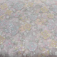 Baby Pink Floral Geometric Thread Sequins Organza Embroidery