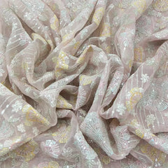 Baby Pink Floral Geometric Thread Sequins Organza Embroidery