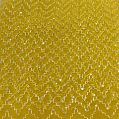 Yellow Wave Sequins & Thread Organza Embroidery
