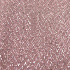 Peach Wave Sequins & Thread Organza Embroidery