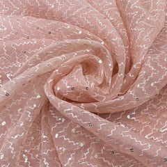 Peach Wave Sequins & Thread Organza Embroidery