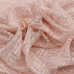 Peach Wave Sequins & Thread Organza Embroidery