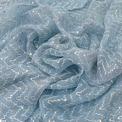 Sky Blue Wave Sequins & Thread Organza Embroidery