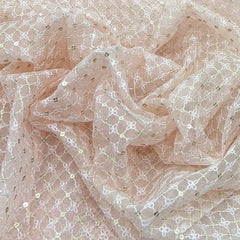 Light Peach Checks Sequins & Thread Organza Embroidery
