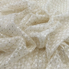 Cream Checks Sequins & Thread Organza Embroidery