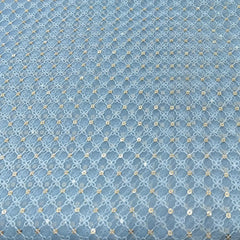 Sky Blue Checks Sequins & Thread Organza Embroidery