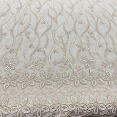 Light Gold Floral Sequins & Cut Dana Tissue Daman Embroidery