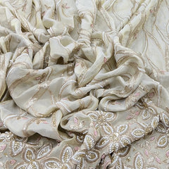 Light Gold Floral Sequins & Cut Dana Tissue Daman Embroidery