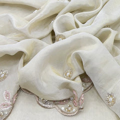 Light Gold Floral Butta Sequins & Cut Dana Tissue Embroidery