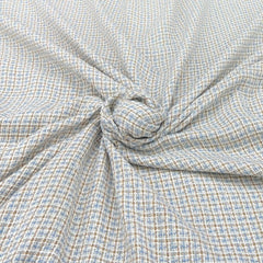 Blue Beige White Checks Acrylic Yarn Woven Tweed