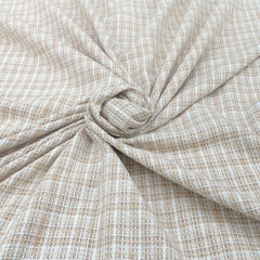 Beige White Checks Acrylic Yarn Woven Tweed
