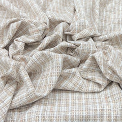 Beige White Checks Acrylic Yarn Woven Tweed