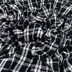 Black White Checks Acrylic Yarn Woven Tweed