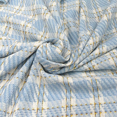 Blue White Checks Acrylic Yarn Woven Tweed