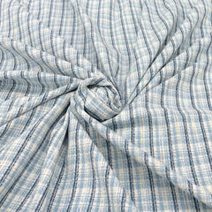 Light Blue Dark Blue White Checks Acrylic Yarn Woven Tweed