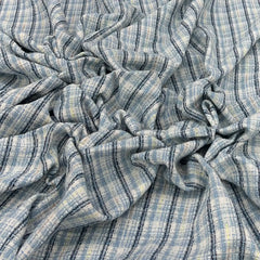 Light Blue Dark Blue White Checks Acrylic Yarn Woven Tweed